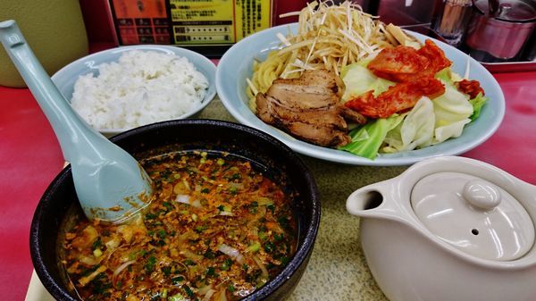 「限定/旨辛スタミナつけめん+大盛り+ネギ増し+豚2枚増し+他」@ラーメン山岡家 瑞穂店の写真