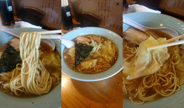 「『ワンタン麺(￥850)』を魚介系スープで…」@中華そば おかめの写真