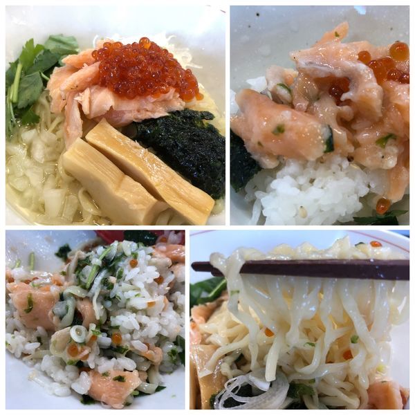 「サーモンとイクラと生のりと山葵の和えそば～割飯付～950円」@拉麺 イチバノナカの写真