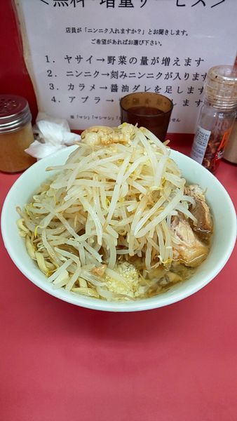 「ラーメン半分➕豚増し➕にんにく少な目➕全部」@ラーメン二郎 小岩店の写真