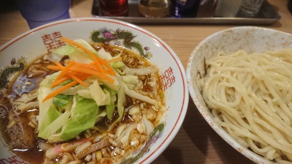 「つけやさい（限定、中盛）＋肉飯」@煮干そば 流。の写真