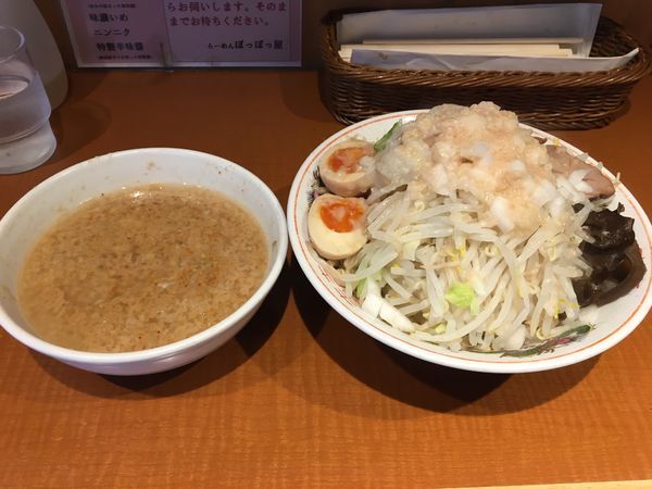 「つけらーめん 熱盛 煮玉子 辛味噌以外全部」@らーめん ぽっぽっ屋 水道橋店の写真