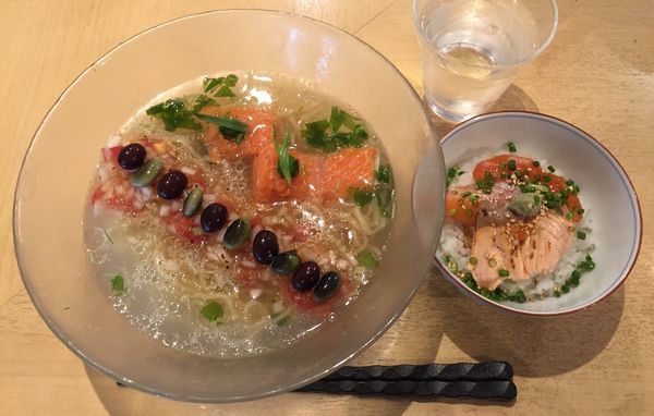 「【季節限定】銀鮭の冷やしそば＋銀鮭漬け飯」@饗 くろ㐂の写真