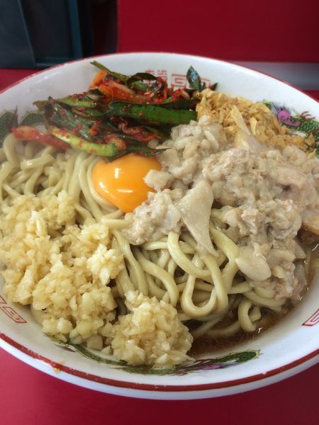 「小ラーメン汁なし+ネギキムチ」@ラーメン二郎 湘南藤沢店の写真