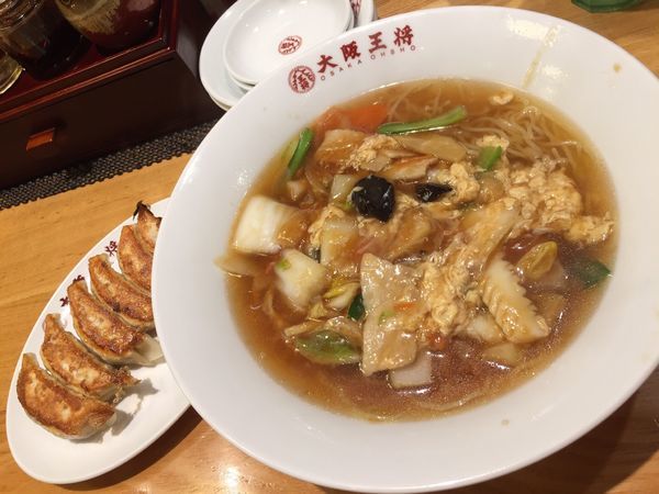 「五目あんかけラーメン＋餃子セット」@大阪王将 習志野店の写真