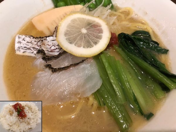 「真鯛らぁめん＋野菜増し＋鯛出汁ごはん」@真鯛らぁめん まちかどの写真