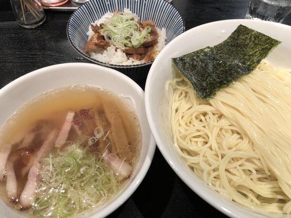 「つけソバ（塩）+肉煮込みごはん・小（880+190円）」@支那ソバ 小むろの写真