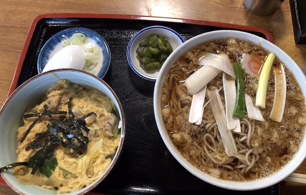 「たぬきそば＋ミニ親子丼セット　900円」@巴屋の写真