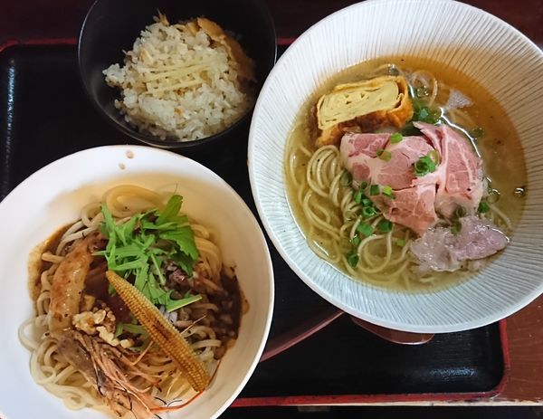 「【19周年記念限定】海老まぜそば＋鯛そば＆鯛めし￥950」@和風らーめん 凪の写真