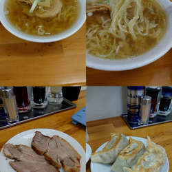 『らーめん+餃子3個+平日限定 吊るし焼きチャーシュー2枚』