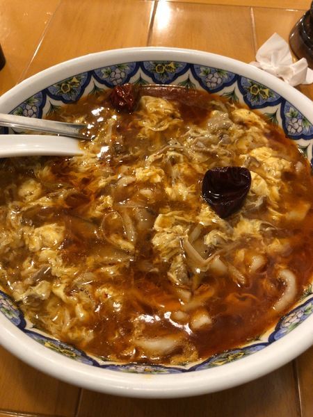 「激辛酸辣湯麺 刀切麺」@中国ラーメン 揚州商人 東大宮店の写真