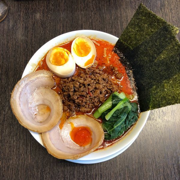 「特性担々麺・大辛・半ライス」@麺や たけまさの写真
