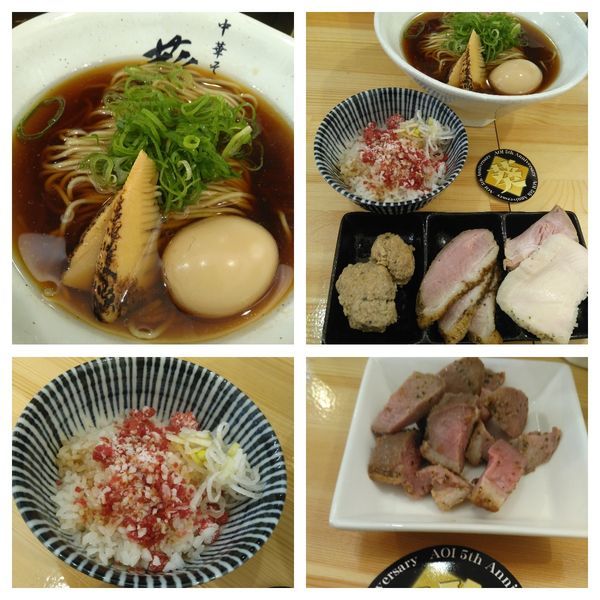 「【5周年限定】プレミアム鴨中華そば牛トロフレーク丼セット」@中華そば 葵の写真