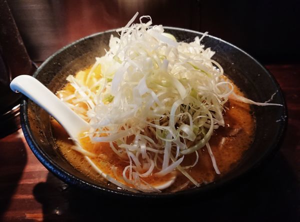 「海老茶色のみそらーめん＋山盛り白髪ネギ」@らーめん一会の写真