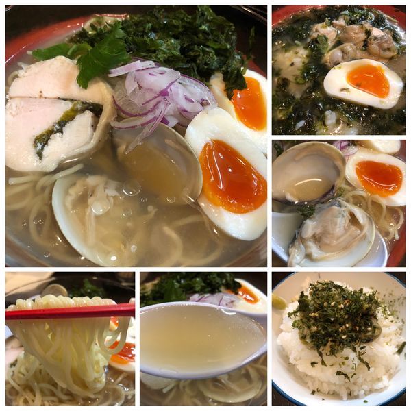 「貝出汁冷しそば900円+追い茶漬け100円SNSサービス味玉」@まるふじ食堂の写真