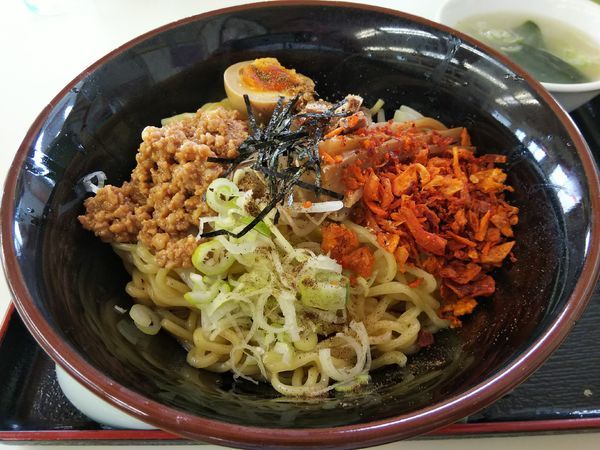 「【限定】やみつきまぜ麺　（大盛り：サービス券）　※スープ付き」@くるまやラーメン 松本渚店の写真