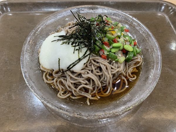「彩り野菜のとろろ蕎麦 680円+tax」@めん家 那覇メインプレイス店の写真