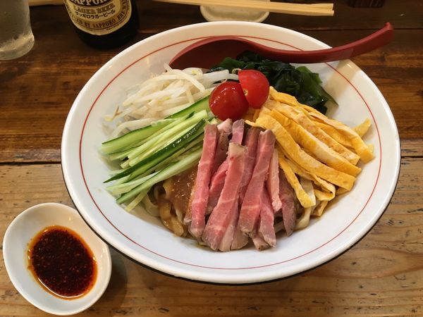 「サッポロラガービール赤星 → 味噌冷やし中華 大盛り」@東京味噌らーめん 鶉の写真