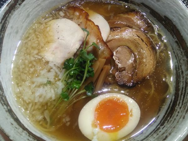 「石窯あご出汁麺+和牛牛タン（塩タレ）+よだれとり」@西山屋の写真
