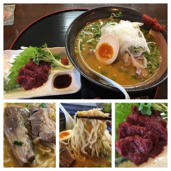 「会津馬味噌馬力ラーメン 850円、さくら刺身 480円」@馬力本願の写真