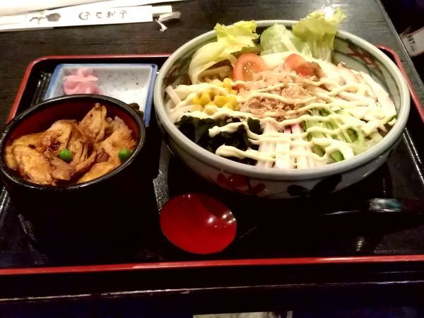 「サラダうどんセット(サラダうどん＋ミニ鳥めし)950円」@登利平 高崎モントレー店の写真