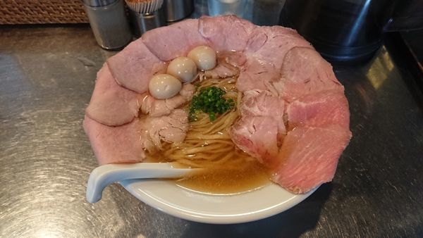 「帆立煮干肉マシ　さんじ玉SP(揚げ玉ジンジャー)」@さんじの写真