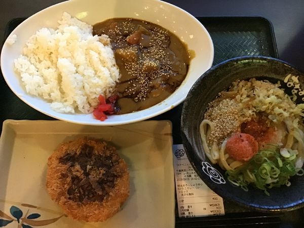 「ミニカレーセット(明太おろし小)583円、コロッケ118円」@はなまるうどん TXアベニュー流山おおたかの森店の写真