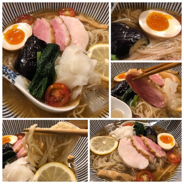 「冷やし出汁そば 880円＋追加鶏むね肉 200円＋ビール」@中華そば きなりの写真