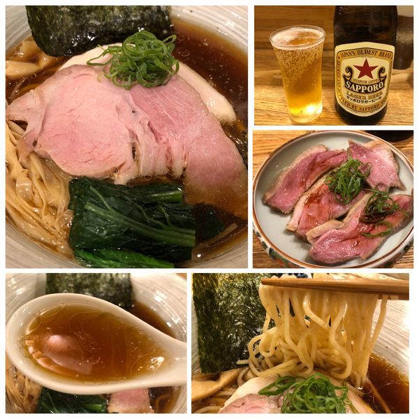 「醤油そば780円 追加鴨むね肉 300円 ビール 550円」@中華そば きなりの写真
