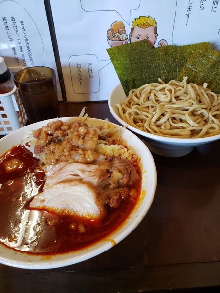 「辛い小つけ麺　海苔」@麺屋 歩夢の写真