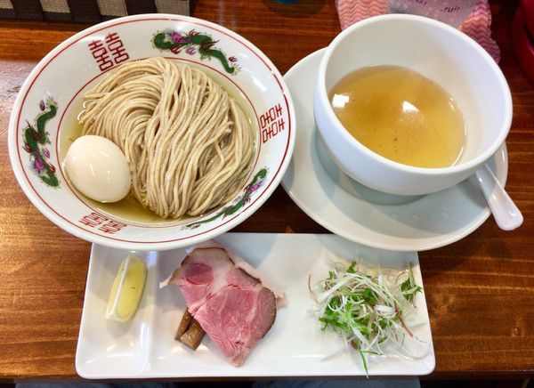 「限定 冷しあご節 昆布水つけ麺 大盛ver. with煮玉子」@塩らーめん 千茶屋の写真