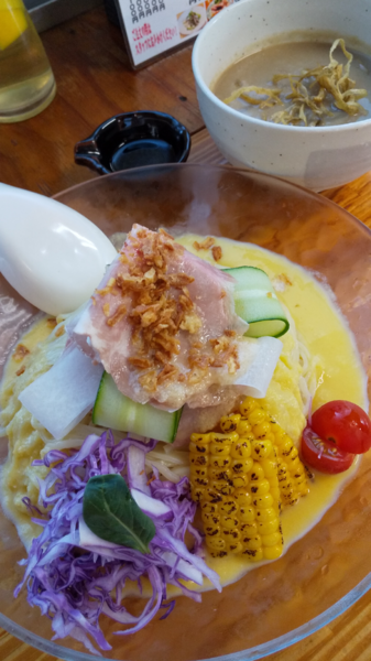 「冷たい夏ごぼうのポタージュ もろこしつけめん 煮干し1%」@中華そば よしかわの写真