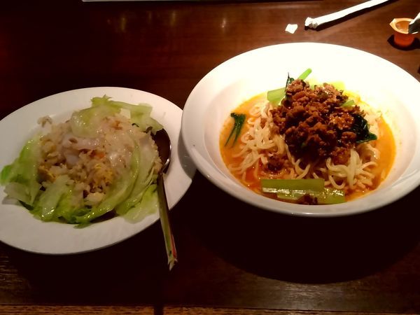 「本日のおすすめ②(冷坦々麺＋エビとレタスチャーハン)980円」@上海華龍 ヤマダ電機LABI1高崎店の写真