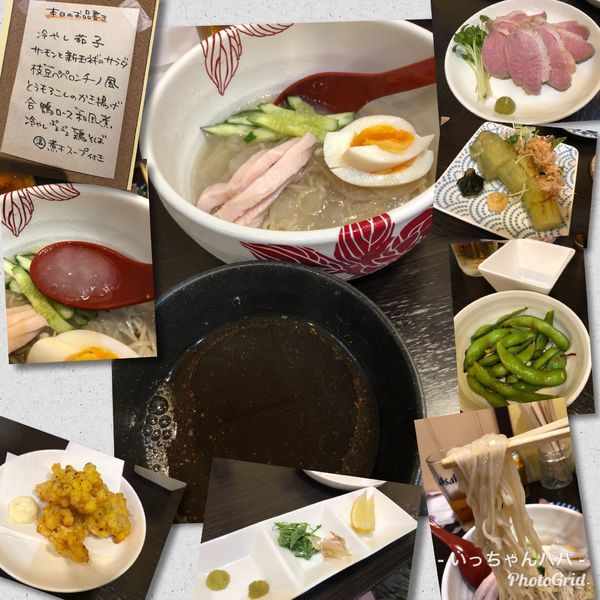 「宴会限定）冷やしぷるぷる鶏そば 温煮干スープ付き」@麺処 あす花の写真