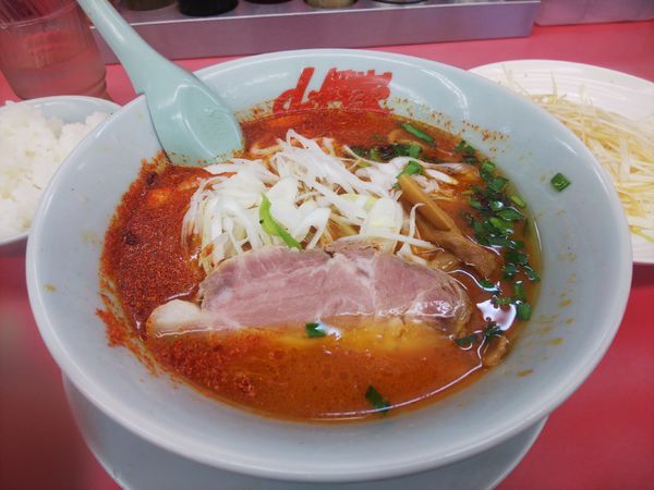 「地獄の激辛ラーメン870円＆半ライス(クーポン白髪ネギ）」@山岡家 富士店の写真