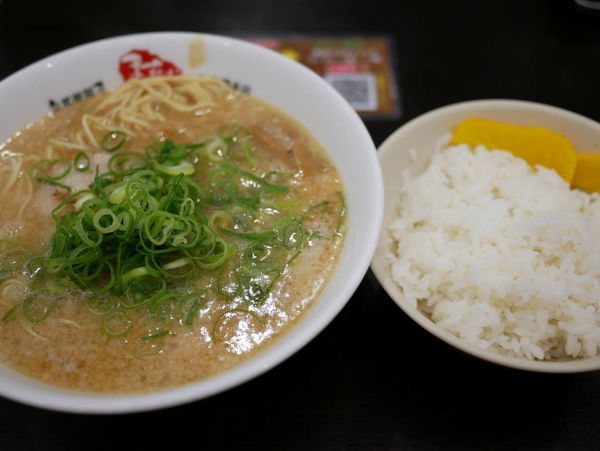 「ラーメン 並 麺30秒硬め＋背脂多め＋ライス普通」@京都銀閣寺 ますたにラーメン 日本橋本店の写真