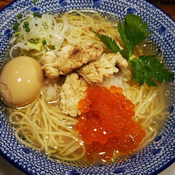 「冷・鱧とイクラの浅利そば ９００円＋和え玉（蟹味噌）４００円」@中華そば ひしおの写真