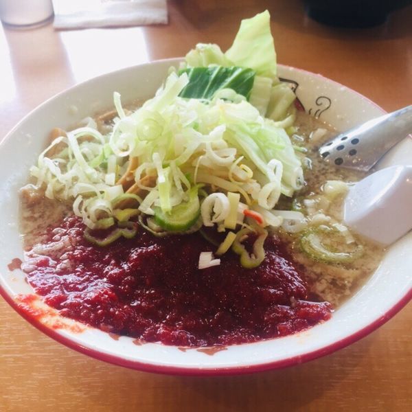 「特製旨辛しょうゆ 半麺 930」@こってりらーめん なりたけ 幕張店の写真