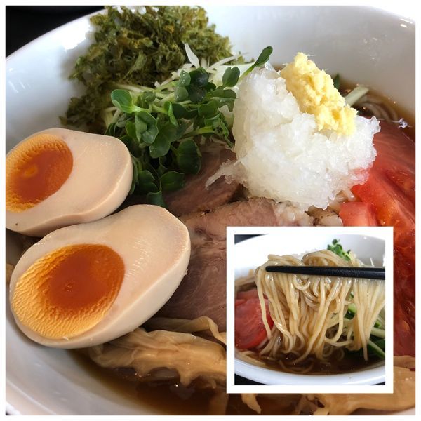 「‎【限定】冷やしとびうおらーめん 850円 味玉トッピング」@麺や 笑 ～Sho～の写真