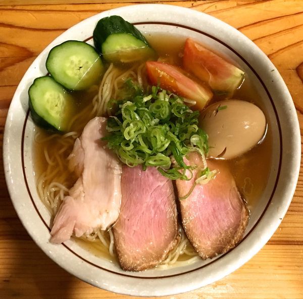 「アサヒスーパードライ中瓶→冷やし煮干しラーメン＋味玉」@中華そば 一陽来復の写真