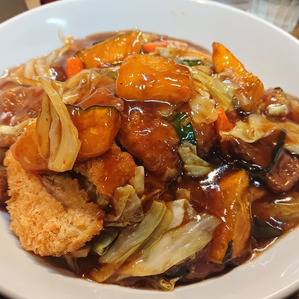 「Cセット1099円、大盛108円、乗せカツ324円」@我流食堂の写真