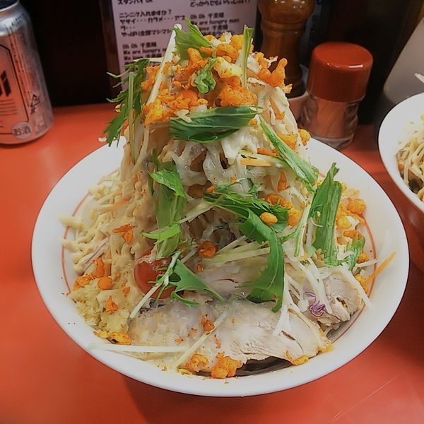 「冷やし中華（ニンニクカラメ以外全増し辛揚げ別皿）」@千里眼の写真