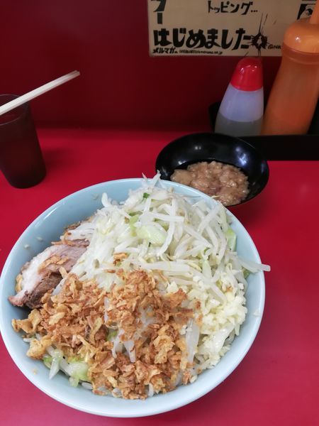 「小豚+つけ味冷や汁なし+甘い脂　990円」@ラーメン二郎 中山駅前店の写真