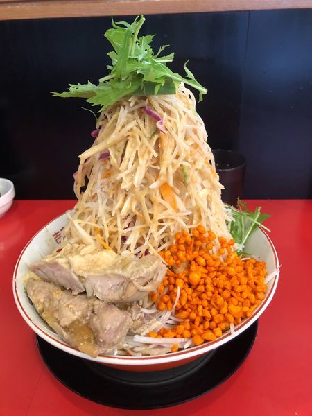 「冷やし中華 麺半分 野菜マシマシ他全マシ」@鷹の目 獨協大学前本店の写真