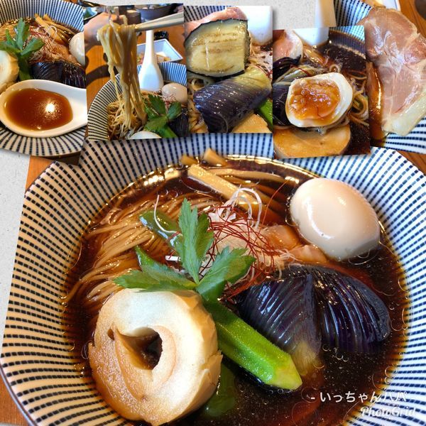 「限定）夏野菜の冷やし煮干しそば 900円 味玉以下確認」@寿製麺よしかわ 川越店の写真