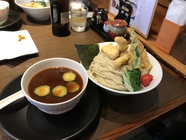 「冷し濃い八丁味噌つけ麺【塩蔵ささ身天付】﻿」@麺創 なな家の写真