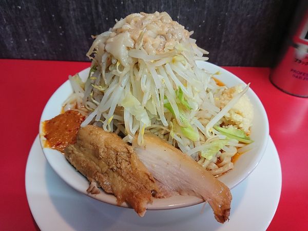 「中らーめん+辛味噌 950円(野菜、ニンニク、あぶら)」@ラーメン山崎の写真