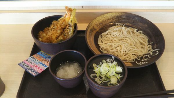 「得セット ミニ海老天丼セット、おろし（クーポン）」@ゆで太郎 牛久栄町店の写真