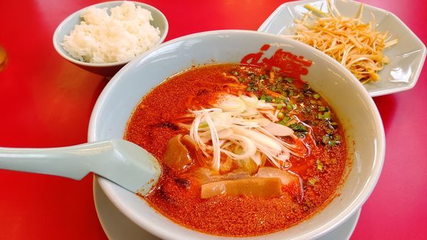 「地獄の激辛ラーメン&小ライス(クーポン白髪ネギ)990円」@ラーメン山岡家 上三川店の写真