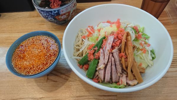 「【限定】冷し辛つけそば 920円 + 豚ばらごはん 300円」@中華そば専門 とんちぼの写真